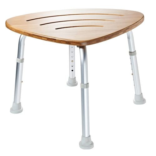 Assistent badskammel i aluminium med bambussæde, justerbar højde