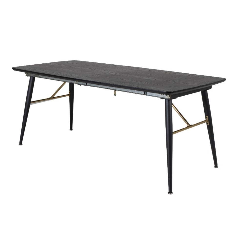 Venture Design Gold spisebord i sort finér med messingdetaljer 180 / 220 x 85 cm