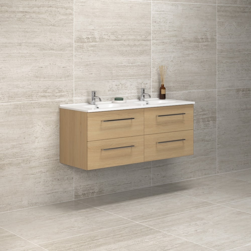 Scanbad Delta vaskeskab 120 cm sort eg Karat db.vask 4 skuffer med greb