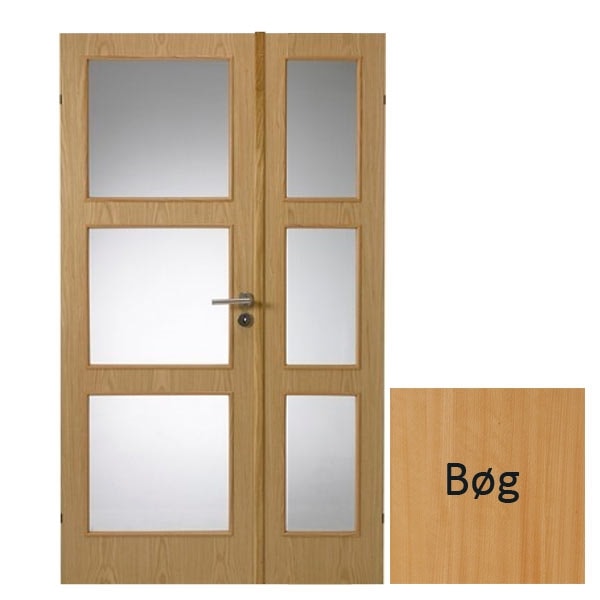 Swedoor Easy Nature GW3+GW3 40 mm bøg dør m. glas 62,5+39,8x204 cm (11x21)
