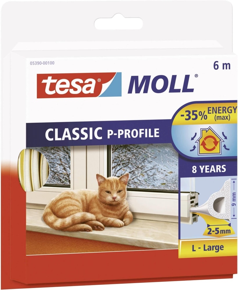 Tesa tesamoll P-profil selvklæbende tætningsliste vinduer og døre brun 6 mx9 mm