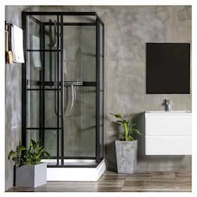 Bathlife Betrakta Rak brusekabine i sort / hvid med klart glas 90x90x200 cm