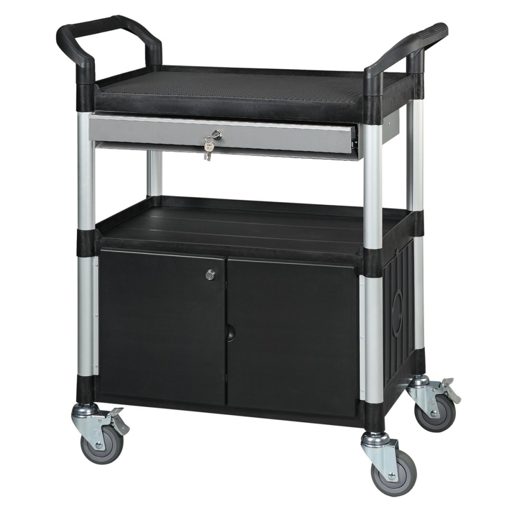 Matador serveringsvogn sort/alu 2 hylder og låsbar skuffe/skab maks. 250 kg