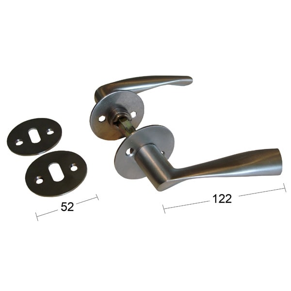 Habo dørgreb L-form Modern i børstet rustfrit stål inkl. nøgleskilt