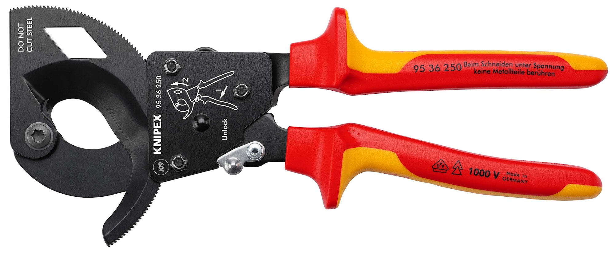 Knipex VDE 1000V kabelsaks (skraldeprincip), sort lakeret 250 mm