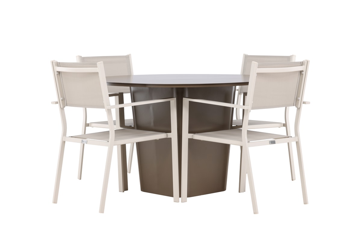 Venture Design Santa Fe & Copacabana møbelsæt med bord og 4 stabelstole i beige