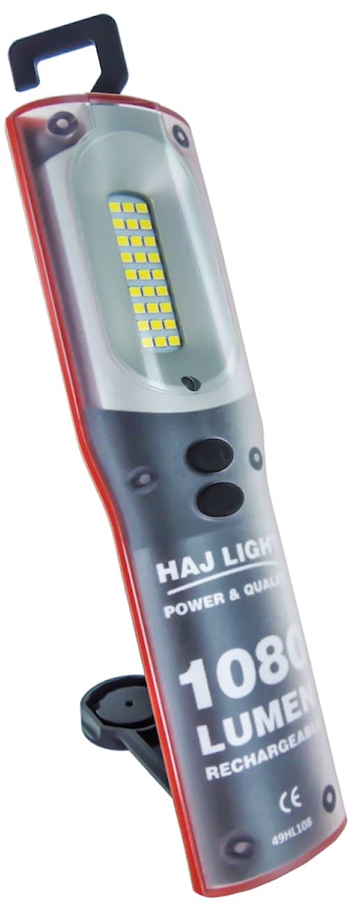 Haj Light LED genopladelig inspektionslampe med ophæng og clips 1080 lumen IP54