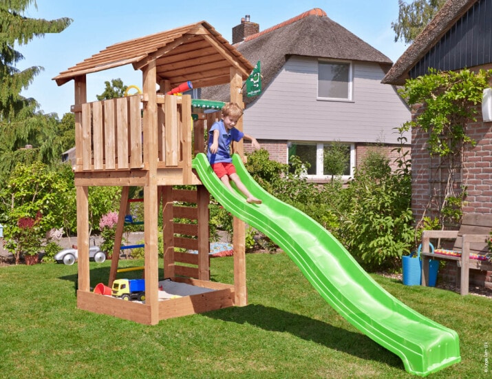 Jungle Gym Cottage 2.1 legetårn inkl. grøn rutsjebane