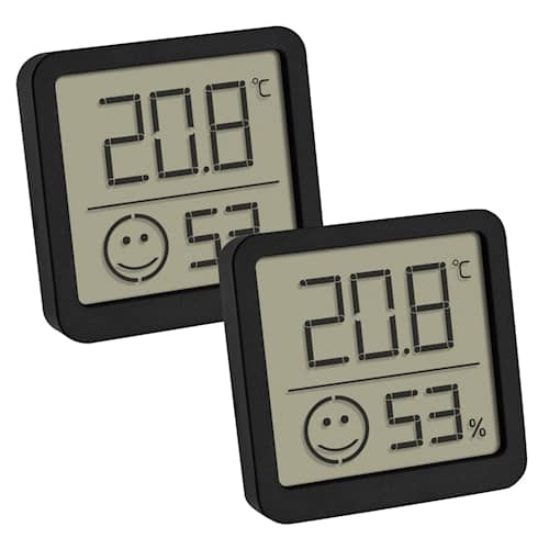 TFA digitalt termometer og hygrometer i sort med indeklimamåler 2 stk.