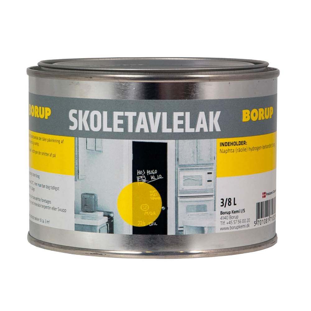 Borup skole-tavlelak i sort. Dåse med 3/8 liter