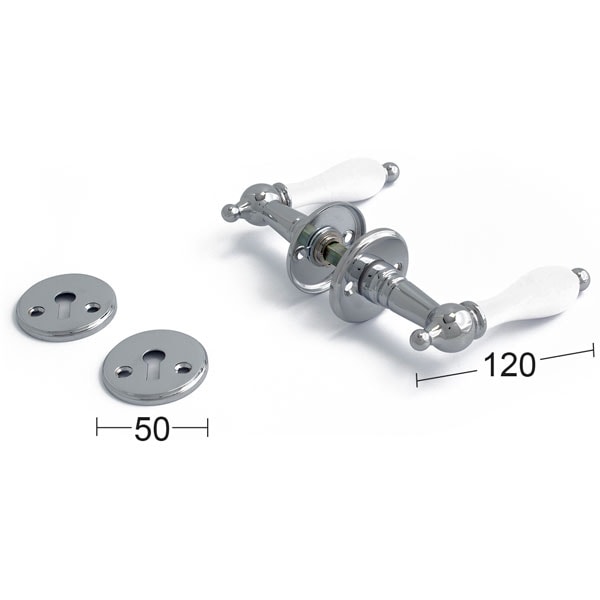 Habo dørgreb T-form hvidt træhæftet krom inkl. nøgleskilt