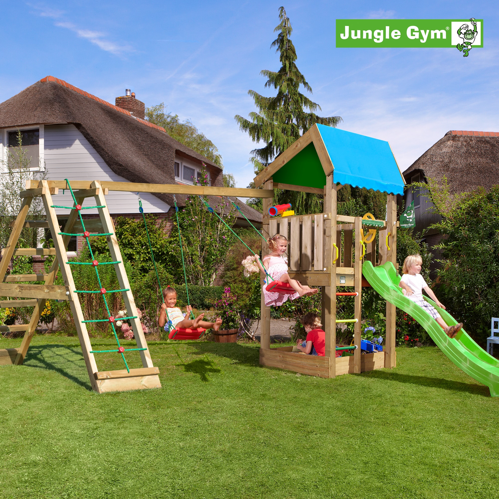 Jungle Gym Home 2.1 legetårn komplet inkl. Climb Module Xtra ekskl. rutsjebane