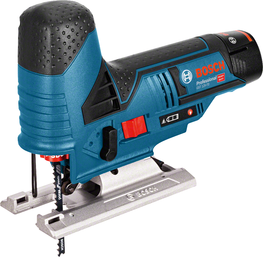 Bosch GST 12V-70 stiksav med 2 x 3,0 Ah batteri og lader L-BOXX