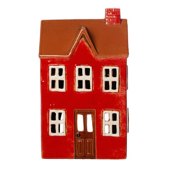 Det Gamle Apotek keramisk hus til fyrfadslys rød H16 x B12 x D9 cm