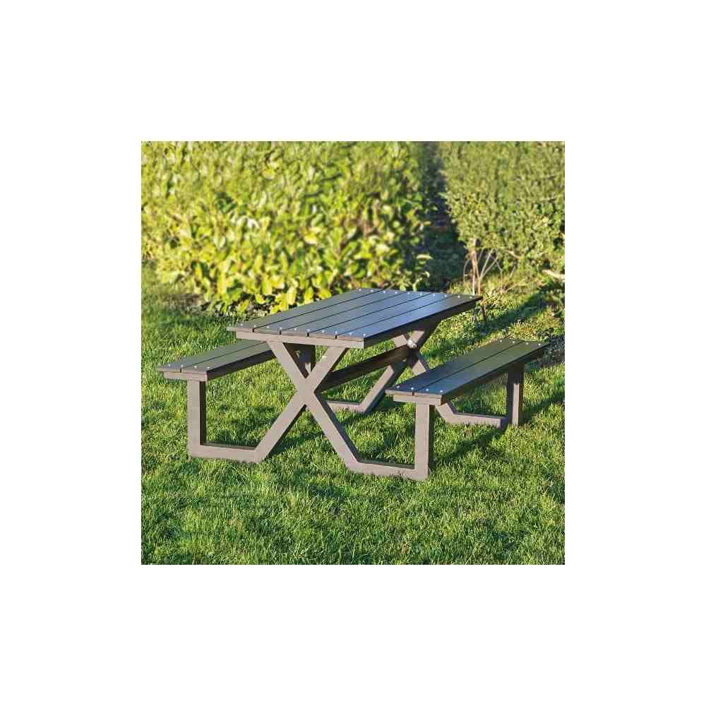 Hortus bord-bænkesæt X-model til børn i sort polywood/alu 109 x 116 x 52/36 cm