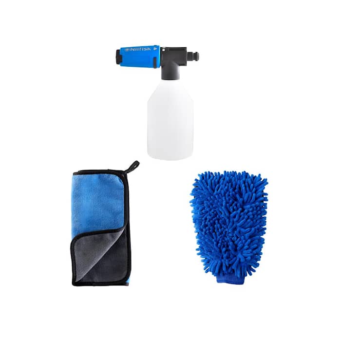Nilfisk Car Cleaning Kit med håndklæde, handske og Super Foam sprayer