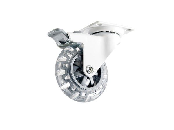 Møbelhjul m/plade/bremse hvid 75